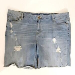 A.n.a Jean Short Shorts 22W Denim Mid Thigh‎ Raw Hem Distressed Beachy Vacation